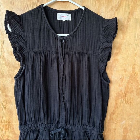 Xirena Loghan Black Cap Sleeve Gauze Straight Leg Tie Waist Jumpsuit - Picture 6 of 16